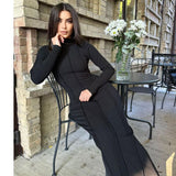 Vvsha Christmas Gift Outfit datenight fall outfits Autumn Half Turtleneck Pit Long Sleeve Skirt Slimming Waist Dress Women