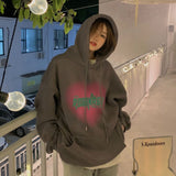 Vvsha Christmas Gift outfit  Women's Grey Fashion Letter Printing Baggy Pullover Pocket Fleece Thicken Sweatshirt Lazy Casual Raglan Sleeves Hoodie Winter