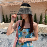 Vvsha Christmas Gift Outfit Women Knitted Lattice Fisherman Hat Handmade Crochet Color Matching Basin Hat Spring and Autumn Knitted Sunscreen Sun Hat