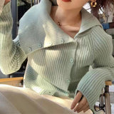 Vvsha Christmas Gift Outfit womens outfit inspiration Women's KoreanStyle Irregular Lapel offShoulder LongSleeved Sweater SlimFit Fashionable Knitted Cardigan Top