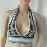 Vvsha Christmas Gift Outfit Backless Women Tops Backless Striped Halter Strap Sexy Mesh Vest