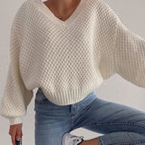 Vvsha Christmas Gift outfit  2024 Pullovers Women Autumn Winter Sweaters Solid V-Neck Loose Casual Daily Basic Womens Knitted Basic Chic Long Sleeve Sweater