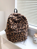 Bag For Love  Allover Leopard Pattern Fluffy Backpack   Women Backpacks