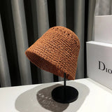 Vvsha Christmas Gift Outfit Women Knitted Lattice Fisherman Hat Handmade Crochet Color Matching Basin Hat Spring and Autumn Knitted Sunscreen Sun Hat