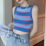 Vvsha Christmas Gift Outfit Women Striped Tank Tops Summer ONeck Sleeveless Knitted Cropped Sweater Vests