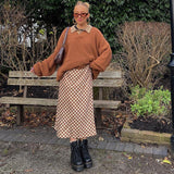 Vvsha Christmas Gift Outfit Vintage 90s Plaid High Waist Brown Midi Skirts Indie Aesthetics Printing ALine Long Skirt Y2K EGirls Streetwear Summer