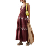 Vvsha Christmas Gift Outfit Bohemian Beach Long Dress for Women 2024 Summer V Neck Backless Halter Birthday Party Vestidos De Mujer