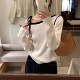 Vvsha Christmas Gift Outfit men¡¯s outfits Contrast Color offtheShoulder offShoulder Sweater Sweater for Women 2024 Early Autumn Slim Fit Slimming Long Sleeve Hot Girl Chic Top