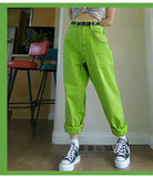 Vvsha Christmas Gift outfit  Christmas Gift Women's Casual Pants Punk Harem Trousers Ladies Autumn High Waist Hip Hop Boyfriends Long Pants Female Green Yellow Plus Size