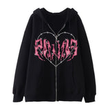 Vvsha Christmas Gift Outfit Y2k ZipUp Hoodie Women 2024 Graffiti Heart Letter Print Sweatshirt Hip Hop Streetwear Autumn Harajuku Oversized Kawaii Hoodies