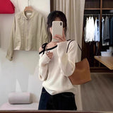 Vvsha Christmas Gift Outfit men¡¯s outfits Contrast Color offtheShoulder offShoulder Sweater Sweater for Women 2024 Early Autumn Slim Fit Slimming Long Sleeve Hot Girl Chic Top