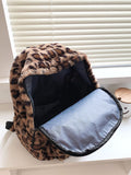 Bag For Love  Allover Leopard Pattern Fluffy Backpack   Women Backpacks