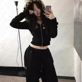 Vvsha party outfit  Y2K Women Leopard Print Hoodies Clothes Hip Hop Graphic Punk Aesthetic Gothic Fashion Vintage Zip Up Hoodies Streetwear EMO Girl