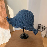 Vvsha Christmas Gift Outfit Women Knitted Lattice Fisherman Hat Handmade Crochet Color Matching Basin Hat Spring and Autumn Knitted Sunscreen Sun Hat