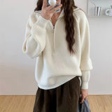 Vvsha Christmas Gift Outfit 2000s fashion Women's KoreanStyle Casual Pullover Half Zipper Sweater 2024 Autumn and Winter Short Solid Color Thickened Sweater Top