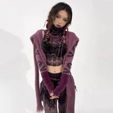 Vvsha Christmas Gift Outfit Grunge Aesthetics Cropped Cardigan Vintage Y2k Hooded Knitted Sweater Gothic Skull Embroidery Knitwear Punk Style Emo