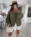 Vvsha Christmas Gift Outfit outfit ideas for school round Neck Laceup Knitted Cardigan Coat 2024 Autumn and Winter New Pure Color Commuter Simple Sweater for Women