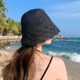 Vvsha Christmas Gift Outfit Women Knitted Lattice Fisherman Hat Handmade Crochet Color Matching Basin Hat Spring and Autumn Knitted Sunscreen Sun Hat