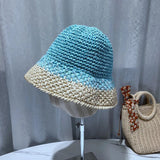 Vvsha Christmas Gift Outfit Women Knitted Lattice Fisherman Hat Handmade Crochet Color Matching Basin Hat Spring and Autumn Knitted Sunscreen Sun Hat