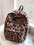 Bag For Love  Allover Leopard Pattern Fluffy Backpack   Women Backpacks