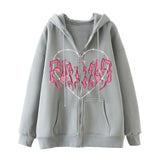 Vvsha Christmas Gift Outfit Y2k ZipUp Hoodie Women 2024 Graffiti Heart Letter Print Sweatshirt Hip Hop Streetwear Autumn Harajuku Oversized Kawaii Hoodies