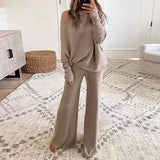 Vvsha Christmas Gift Outfit 2022 European And American New Women's Spring Casual Solid Color One Shoulder Women's Knit Suit