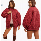 Vvsha Christmas Gift Outfit fall outfits 2024 2024 Autumn and Winter Rhombus Quilted Loose Jacket Fashion CottonPadded Coat