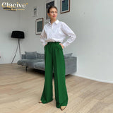 Vvsha Christmas Gift outfit  Blue Office Women'S Pants 2021 Fashion Loose Full Length Ladies Trousers Casual High Waist Wide Pants For Women