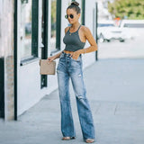 Vvsha Christmas Gift outfit  Women's Flared Jeans Stretch High Waist Fashion Vintage Casual Streetwear Wide Leg Baggy Flare Pants