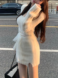 Vvsha  party look inspos Autumn Sweater Knitted Suits Female Elegant 2 Piece Skirt Sets Korean Fashion Even Party Y2k Mini Dress Office Lady Short Skirts