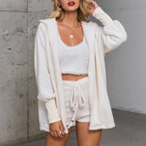 Vvsha Christmas Gift outfit  Autumn Velvet Three Piece Suit Outfits Sexy Women White Matching Set Crop Top And Shorts Lounge Home Wear Pijama Oversize Winter