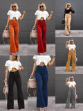 Vvsha Christmas Gift outfit -Back to school season Vvsha Christmas Gift outfit  Women's Pants 2024 Summer Solid Medium Waist Slim Fit Micro Flare Pants Corduroy Elastic Waist Casual Pants Commuter