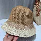 Vvsha Christmas Gift Outfit Women Knitted Lattice Fisherman Hat Handmade Crochet Color Matching Basin Hat Spring and Autumn Knitted Sunscreen Sun Hat