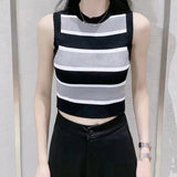 Vvsha Christmas Gift Outfit Women Striped Tank Tops Summer ONeck Sleeveless Knitted Cropped Sweater Vests