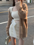 Vvsha  party look inspos Autumn Sweater Knitted Suits Female Elegant 2 Piece Skirt Sets Korean Fashion Even Party Y2k Mini Dress Office Lady Short Skirts