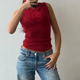 Vvsha Christmas Gift Outfit Y2K Vintage Knit Ribbed Tank Tops Summer Tight Fitted Turtleneck Sleeveless Crop Tops Women Party Club Cocktail Vest Streetwear