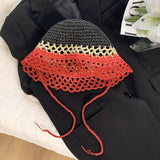 Vvsha Christmas Gift Outfit Women Knitted Lattice Fisherman Hat Handmade Crochet Color Matching Basin Hat Spring and Autumn Knitted Sunscreen Sun Hat