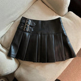 Vvsha Christmas Gift Outfit S3XL Y2K Pu Leather Mini Skirts Women Streetwear High Waist Pleated Skirt Vintage Korean Black Slim Casual A Line Skirts