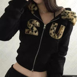 Vvsha party outfit  Y2K Women Leopard Print Hoodies Clothes Hip Hop Graphic Punk Aesthetic Gothic Fashion Vintage Zip Up Hoodies Streetwear EMO Girl