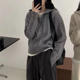 Vvsha Christmas Gift Outfit frat boy outfits Lapel Twist Zipper Knitted Pullover Women's Autumn and Winter New Long Sleeve Solid Color Elegant Loose Top Women's Fashion