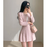 Vvsha Christmas Gift outfit   drama dress to impress Suit 2024 Autumn and Winter Korean Style Small round Neck Short Coat High Waist Slimming Pleated Skirt Two-Piece Set