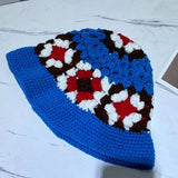 Vvsha Christmas Gift Outfit Women Knitted Lattice Fisherman Hat Handmade Crochet Color Matching Basin Hat Spring and Autumn Knitted Sunscreen Sun Hat