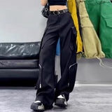 Vvsha Christmas Gift outfit  masc outfits American Retro Black Casual Pants Hot Girl Overalls Women's Design Sense Niche Loose Wide Leg Pants Straight Trousers