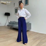 Vvsha Christmas Gift outfit  Blue Office Women'S Pants 2021 Fashion Loose Full Length Ladies Trousers Casual High Waist Wide Pants For Women