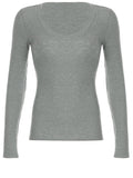 Vvsha party outfit  Rockmore Solid V-neck T-shirts for Women Ribbed Knit Long Sleeve Skinny Stretch Basic Tops Autumn Casual T Shirt Korean Fashion