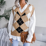 Vvsha Christmas Gift Outfit Women Knitted Sweater Vest Pullover 2024 Autumn New College Style Loose VNeck Elegant Fashion Casual Diamond Vest Sweaters