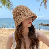 Vvsha Christmas Gift Outfit Women Knitted Lattice Fisherman Hat Handmade Crochet Color Matching Basin Hat Spring and Autumn Knitted Sunscreen Sun Hat