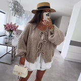 Vvsha Christmas Gift Outfit outfit ideas for school round Neck Laceup Knitted Cardigan Coat 2024 Autumn and Winter New Pure Color Commuter Simple Sweater for Women