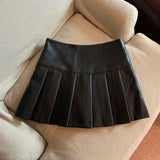 Vvsha Christmas Gift Outfit S3XL Y2K Pu Leather Mini Skirts Women Streetwear High Waist Pleated Skirt Vintage Korean Black Slim Casual A Line Skirts