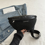 Vvsha Christmas gift Fashion Diamond Studded Women's Chest Bag, Wide Strap Crossbody Shoulder Bags Designer Fanny Pack Ladies Waist Bag